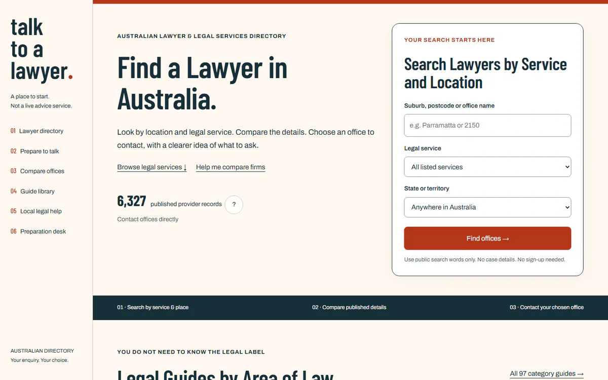 Talk to a Lawyer homepage captured on 26 September 2026